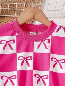 Sparklyn 2pcs/Set Girls' Casual Purple Bow Decor Cute Style Set Fall Winter - Hot Pink - View 4