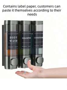 SHEIN 香皂浴室淋浴，室内液体皂、乳液和凝胶分配器，壁挂式无孔，透明棕色带标签锁，适用于浴室、淋浴、厨房，黑色、深灰色，两瓶装、三瓶装，300毫升/瓶，洗发水和沐浴露盒，壁挂式无孔皂液器，酒店洗手液按压瓶返校