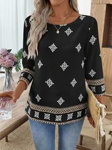 EMERY ROSE Áo cánh rộng in họa tiết phong cách du lịch thoải mái dành cho nữ, mùa xuân/thu - màu đen - Xem 4