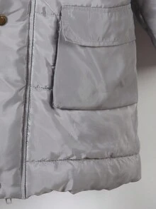 Young Boy New Long Sleeve Multi-Pocket Hooded Padded Coat,Colorful,Winter Warm Padded Material,Side Hand Pockets,Comfortable Fabric For Snow,School - Grey - View 7