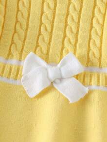 Baby Girls Ruffled Collar Twist Rope Knitted Long Sleeve Sweater Dress, Comfortable For Autumn/Winter, Apricot Color, Fashionable & Versatile For Daily, Home, Outdoor, Travel Fall - Yellow - View 3