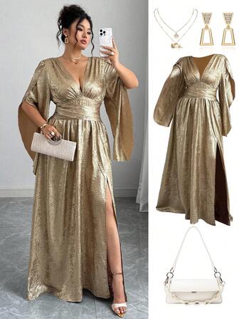 Elenzga 大码女士休闲法式束腰连衣裙，适合派对穿着