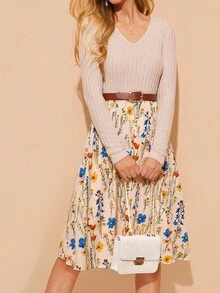 Amorya 女士新款优雅圆领水钻束腰短款连衣裙，适合派对和聚会场合 - 彩色 - 查看 5