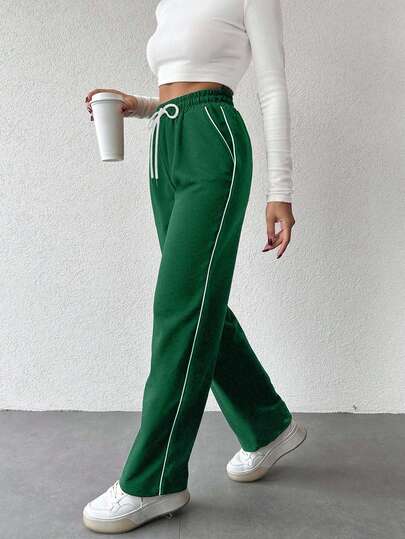 EURMUSE Women's Casual Versatile Contrast Trim Sweatpants