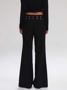 MUSERA Quần tây ống rộng cạp thấp có khoen cài, kiểu dáng dễ thương, thích hợp cho công sở, đường phố, thể thao, chạy bộ, thanh lịch, dự tiệc mùa hè. - màu đen - Xem 4