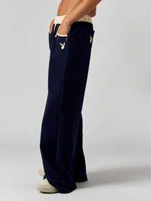 Missguided x Playboy 圣诞节阔腿裤，撞色腰带 - 藍色 - 查看 4