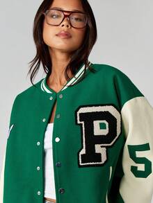 Missguided x Playboy Oversized Vintage Style Varsity Bomber Jacket Letterman Baseball College Retro Fashion Varsity Athletic Bomber Classic Preppy Winter Fall Jacket With Striped Ribbing