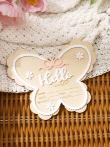 SHEIN 你好世界 宝宝出生公告卡 蝴蝶结设计 宝宝名字牌 新生儿拍照道具 怀孕公告 秋冬 - 彩色 - 查看 6