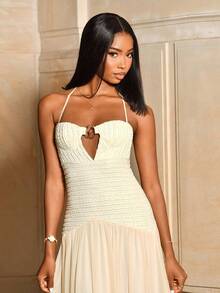Mima John Women's Solid Color Ruffle Hem Sexy Halter Dress,Summer Dresses For Women - Khaki - View 3