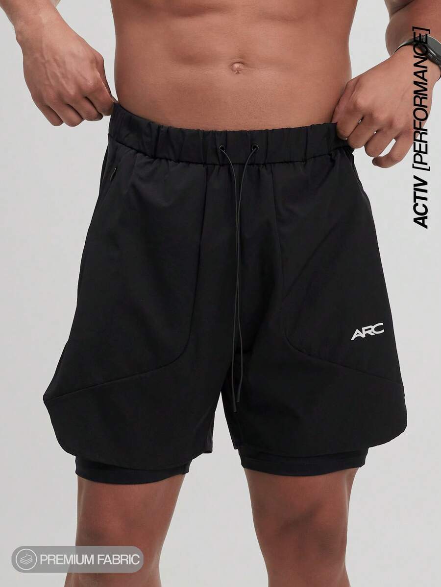ARC Comfort-Fit Hybrid Workout And Lifestyle Active Trainning Stretch And Pockets Shorts - Black - View 1