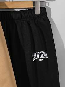 SHEIN 2 件套青少年男孩休闲街头连帽衫和慢跑裤套装，字母徽标印花拼色，适合居家、通勤、上学、日常休闲、旅行、户外派对、秋冬 - 彩色 - 查看 6