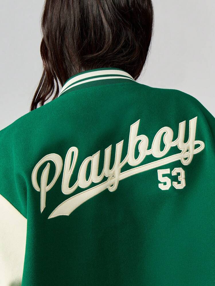 Missguided x Playboy Varsity Bomber Jacket With Contrasting
