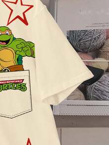 TEENAGE MUTANT NINJA TURTLES | SHEIN Tween Boy Summer Casual Turtle Print Short Sleeve T-Shirt Dinosaur Boy Shirt Y2k Boy Shirts Y2k Tops For Kids - White - View 5