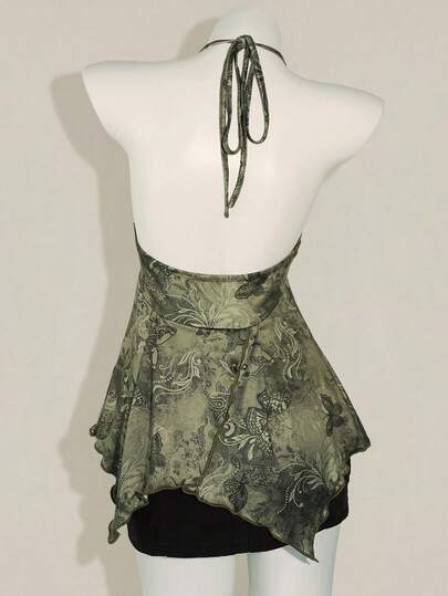 SHEIN ICON Áo hai dây hở lưng in hình bướm cổ điển dành cho nữ