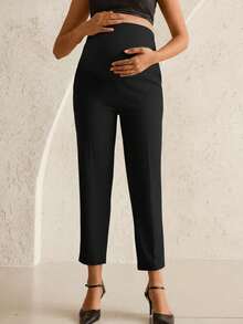 MaterniWear Plain Cropped Maternity Pants Dark Grey Woven With Adjustable Belly Support