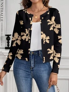 SHEIN Clasi 黑底黄花女式夹克，适合日常穿着，冬季轻便外套 - 彩色 - 查看 3