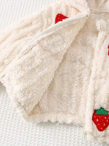 Cozy Pixies Baby Girl Strawberry Textured Fleece Thick Hooded Long Sleeve Jacket, Versatile & Comfortable Fall Winter - Apricot - View 5