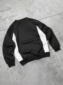 PAVTROS Manfinity Streetrush 男士撞色拼布字母印花套头衫，男士图形印花运动衫，男士长袖上衣，嘻哈复古上衣，秋季 - 彩色 - 查看 4