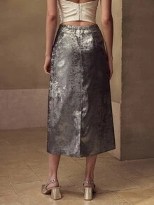 MOTF PREMIUM Chân váy họa tiết hoa sequin sang trọng - Bạc - Xem 3