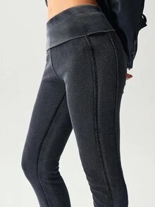 Bohemela Women's Casual Solid Color Knit Leggings - Black - View 6