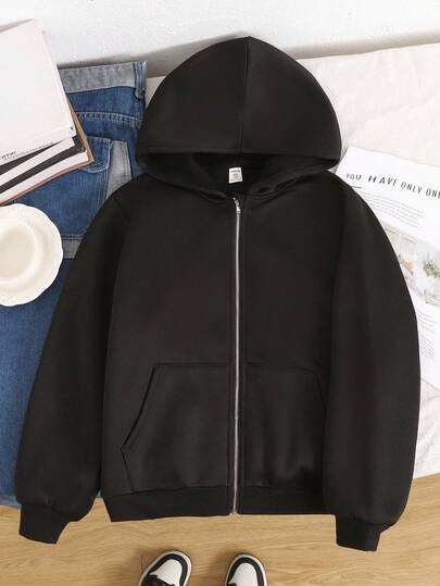 SHEIN 秋冬款青少年女孩休闲连帽开衫夹克