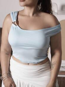 Lupita Cardoza 春夏不对称不对称领口修身百搭吊带背心 - 藍色 - 查看 5