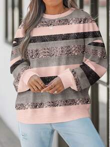 EMERY ROSE 大码粉色闪光条纹印花休闲运动衫，适合秋冬季派对 - 彩色 - 查看 5