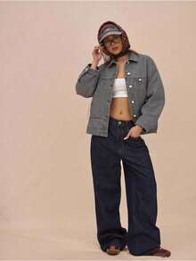 EURMUSE Veste en jean grise oversize décontractée pour femme - Gris - Voir 6