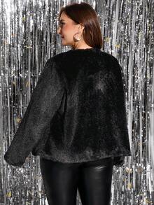 SHEIN Clasi Plus Size Women Solid Color Faux Fur Long Sleeve Fashion Jacket, Winter,Elegant Dresses For Women , Elegant Dress For Women,Elegant Dresses For Party, Elegant Dresses For Ladies Wedding Guest Dress For Women,Wedding Party Dress,Wedding Guest Party Dress,Halloween Costumes,Halloween Costume For Women , Christmas Clothes For Women ,New Year Dress, New Year Women's Clothes