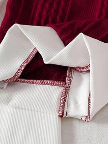 SHEIN 2pcs Baby Girl Christmas Outfit,Red Knitted Long Sleeve Top + Flared Pants Set,Cute White Autumn Casual Family Matching Knitted Fashionable Clothes - Red - View 6