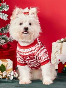 PETSIN 1 Pc Pet Christmas Cat Dog Universal Red Snowflake Fair Isle Pattern Pattern Printed Plush Warm And Comfortable Dog Christmas - Multicolor - View 6