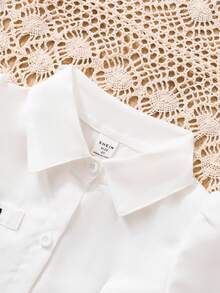 年轻女孩休闲日常简约百褶长袖连衣裙 - 白色 - 查看 7