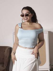 Lupita Cardoza 春夏不对称不对称领口修身百搭吊带背心 - 藍色 - 查看 6