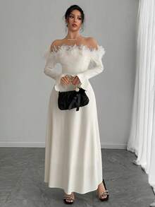 DAZY New Elegant Fitted Off-Shoulder Floral Evening Dress For Women, Autumn/Winter Prom Dress