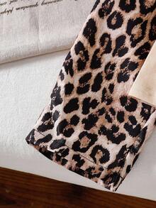 SHEIN Baby Girl Leopard Print Bow Decor Round Neck Long Sleeve T-Shirt And Leopard Print Pants Casual Outfit Fall Winter