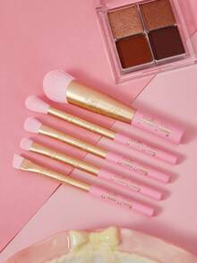 HELLO KITTY AND FRIENDS | SHEIN 5pcs/Set Cartoon & Letter Pattern Gold & Pink Makeup Brushes - Pink - View 3