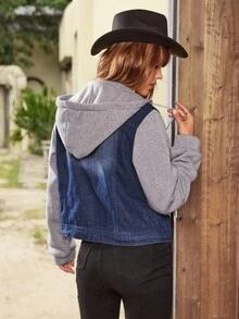 EMERY ROSE Chaqueta Vaquera Con Capucha Y Diseño 2 En 1 Para Mujer - Azul - Ver 2