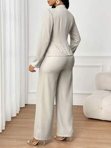 SHEIN Lady Women's Elegant Commuter Metal Trim Buckle V-Neck Fit Jacket And Straight Leg Pants Suit Two Pieces Solid Color Casual Can Be Worn All Seasons Teacher Outfits For Women Business Casual Woman Vacation Outfits Women Office Outfits For Women Lounge Sets For Women Fall Women Clothes Church Outfits Women Airport Outfit For Women Concert Outfits For Women Vacation Two Pieces Set Old Money Style