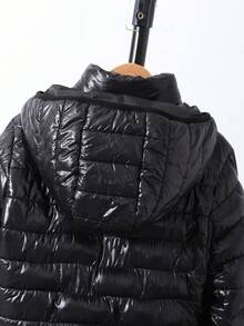 SHEIN 1 Áo khoác có mũ trùm đầu, dáng dài vừa phải, đệm lót cho bé gái tuổi teen, chất lượng cao, thời trang, phù hợp cho mùa thu/đông - màu đen - Xem 8