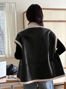 DAZY 女士时尚PU毛内衬常规夹克秋冬保暖外套 - 黑色 - 查看 5