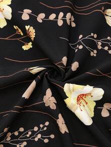 SHEIN Franclia 大码女式碎花雪纺连衣裙和开衫两件套，优雅夏日 - 黑色 - 查看 3