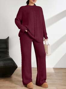 EURMUSE Ladies' Plain And Simple Daily Style Belt And Woolen 2pcs/Set - Burgundy - View 9