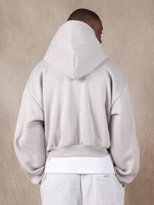 SUMWON Heavy Weight Half Placket Hoodie With Drawstring Crop Fit Plain - Grey - View 2