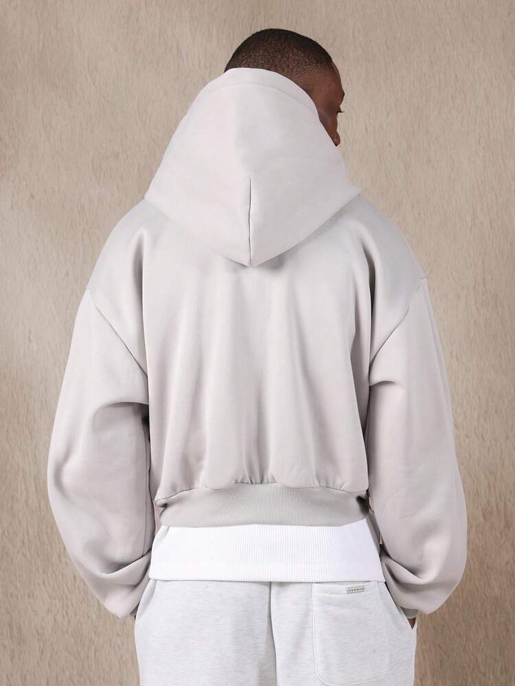 Essential Heavy Weight Half Placket Hoodie With Drawstring Crop Fit