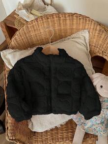 SHEIN LMoss Kids LMoss Baby Girl Cute And Casual Furry Stand Collar Jacket With Heart Pattern, Perfect For Autumn And Winter Fall