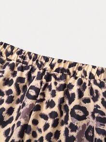 SHEIN Explorewe 2 件套青少年女孩街头风 T 恤和裤子套装，蝴蝶结和豹纹印花高领长袖 T 恤，休闲裤