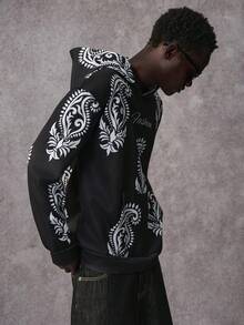 STYNVO Men's Casual Full Print Pocket Hoodie, Autumn - Black - View 1