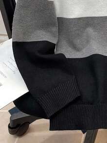 Tween Boys' Casual Colorblock Striped Knit Crew Neck Pullover Sweater Fall Winter - Grey - View 5