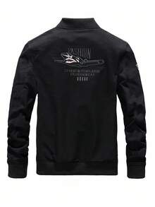 Manfinity Homme Áo khoác nam thêu màu đen thường ngày mới, áo khoác ngoài thời trang cho mùa thu/đông, phong cách Grunge - màu đen - Xem 2