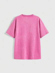 Black Jack X ROMWE Camiseta de verano holgada y lavada con estampado de personaje de anime y eslogan, de estilo casual y fashionista punk para mujer - Rosa - Ver 2